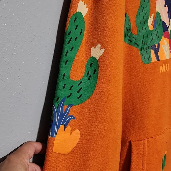 MTV Cactus Print Hoodie Unisex Small Orange Retro Graphic Pullover - Picture 5 of 13